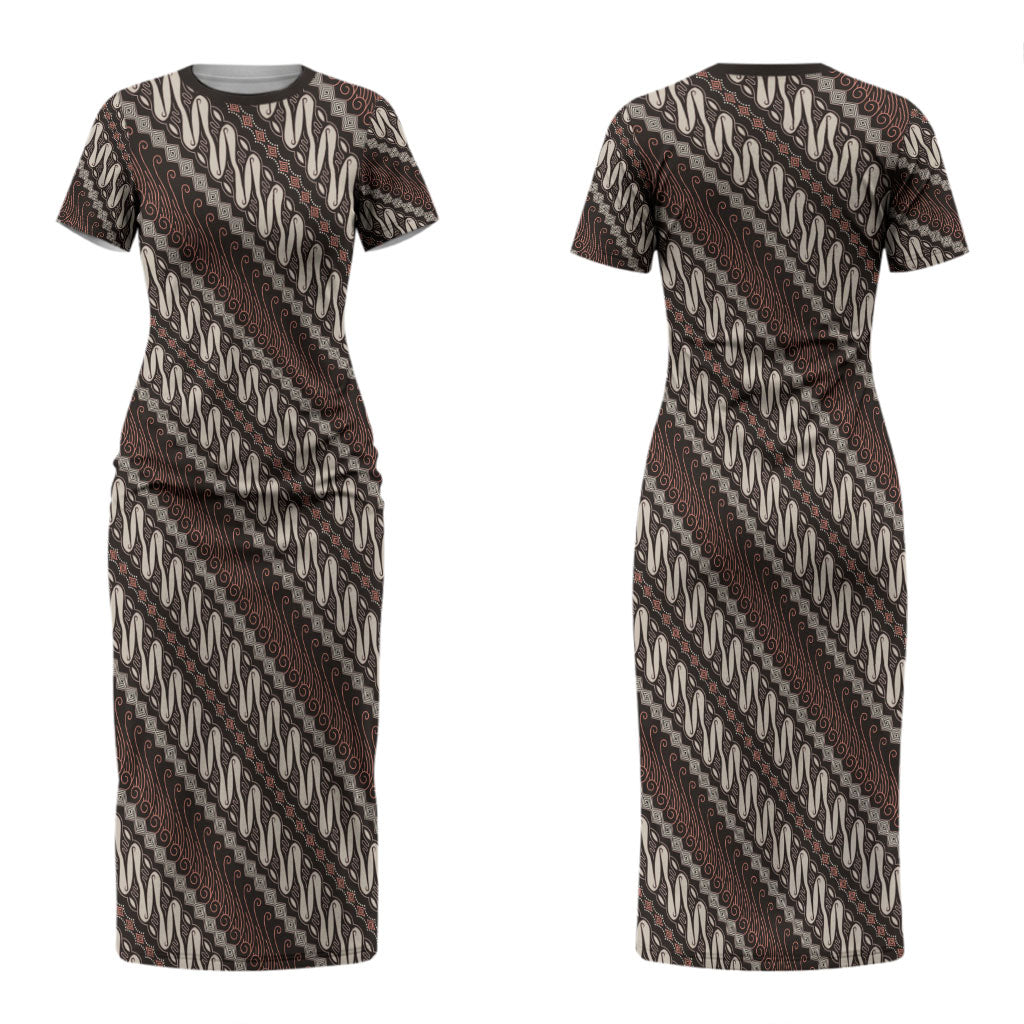 Yogyakarta Parang Batik Motifs Couples Matching Short Sleeve Bodycon Dress and Long Sleeve Button Shirt Indonesian Traditional Pattern LT01 - Polynesian Pride