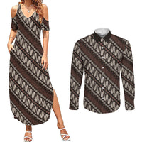 Yogyakarta Parang Batik Motifs Couples Matching Summer Maxi Dress and Long Sleeve Button Shirt Indonesian Traditional Pattern