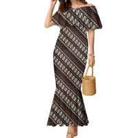 Yogyakarta Parang Batik Motifs Family Matching Mermaid Dress and Hawaiian Shirt Indonesian Traditional Pattern LT01 Mom's Dress Brown - Polynesian Pride