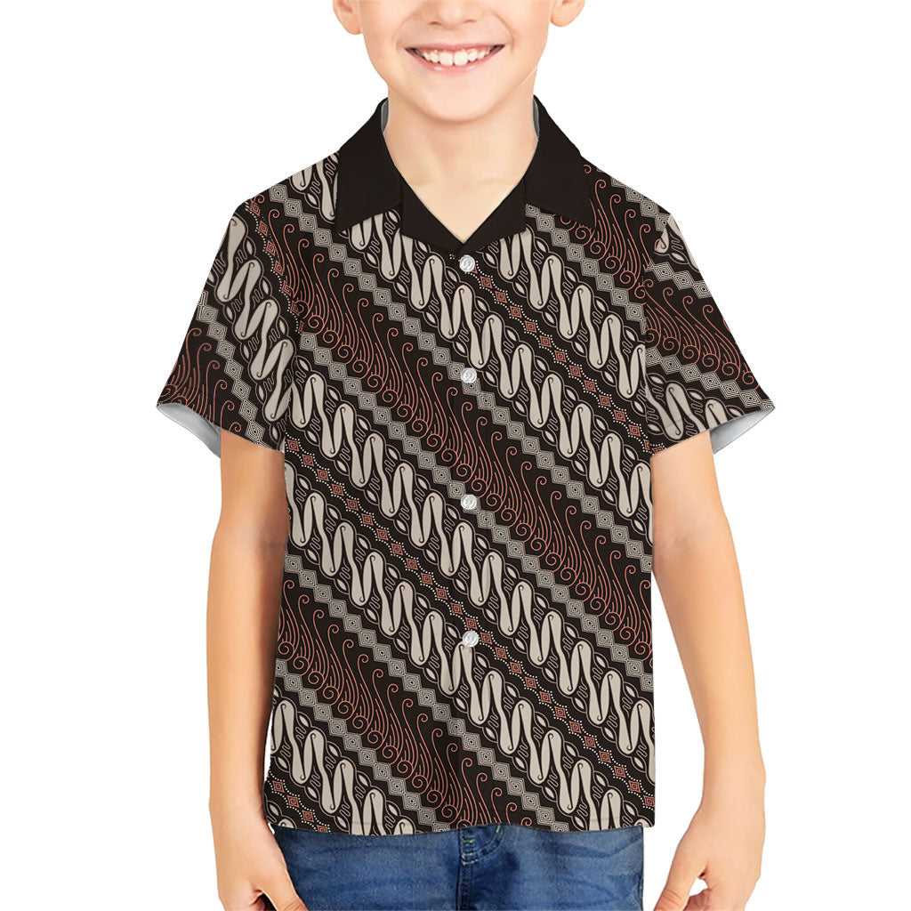 Yogyakarta Parang Batik Motifs Family Matching Mermaid Dress and Hawaiian Shirt Indonesian Traditional Pattern LT01 Son's Shirt Brown - Polynesian Pride
