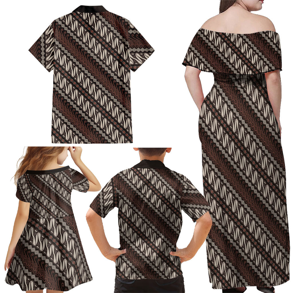 Yogyakarta Parang Batik Motifs Family Matching Off Shoulder Maxi Dress and Hawaiian Shirt Indonesian Traditional Pattern LT01 - Polynesian Pride
