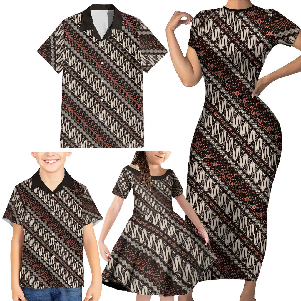 Yogyakarta Parang Batik Motifs Family Matching Short Sleeve Bodycon Dress and Hawaiian Shirt Indonesian Traditional Pattern LT01 - Polynesian Pride
