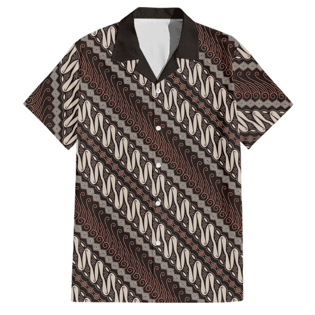 Yogyakarta Parang Batik Motifs Family Matching Short Sleeve Bodycon Dress and Hawaiian Shirt Indonesian Traditional Pattern LT01 Dad's Shirt - Short Sleeve Brown - Polynesian Pride
