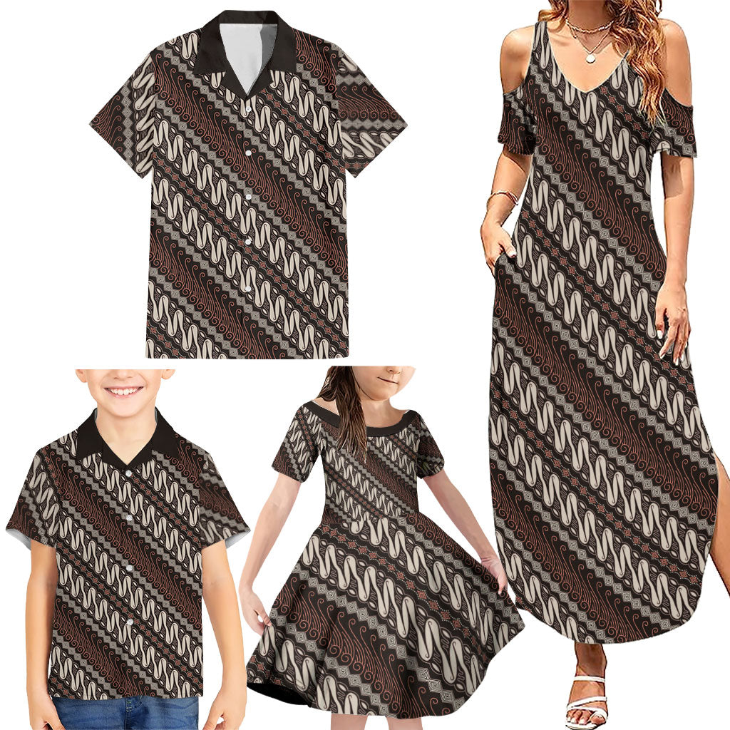 Yogyakarta Parang Batik Motifs Family Matching Summer Maxi Dress and Hawaiian Shirt Indonesian Traditional Pattern LT01 - Polynesian Pride