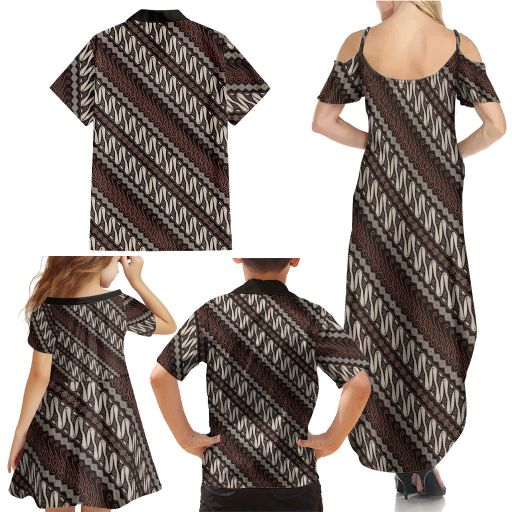 Yogyakarta Parang Batik Motifs Family Matching Summer Maxi Dress and Hawaiian Shirt Indonesian Traditional Pattern LT01 - Polynesian Pride