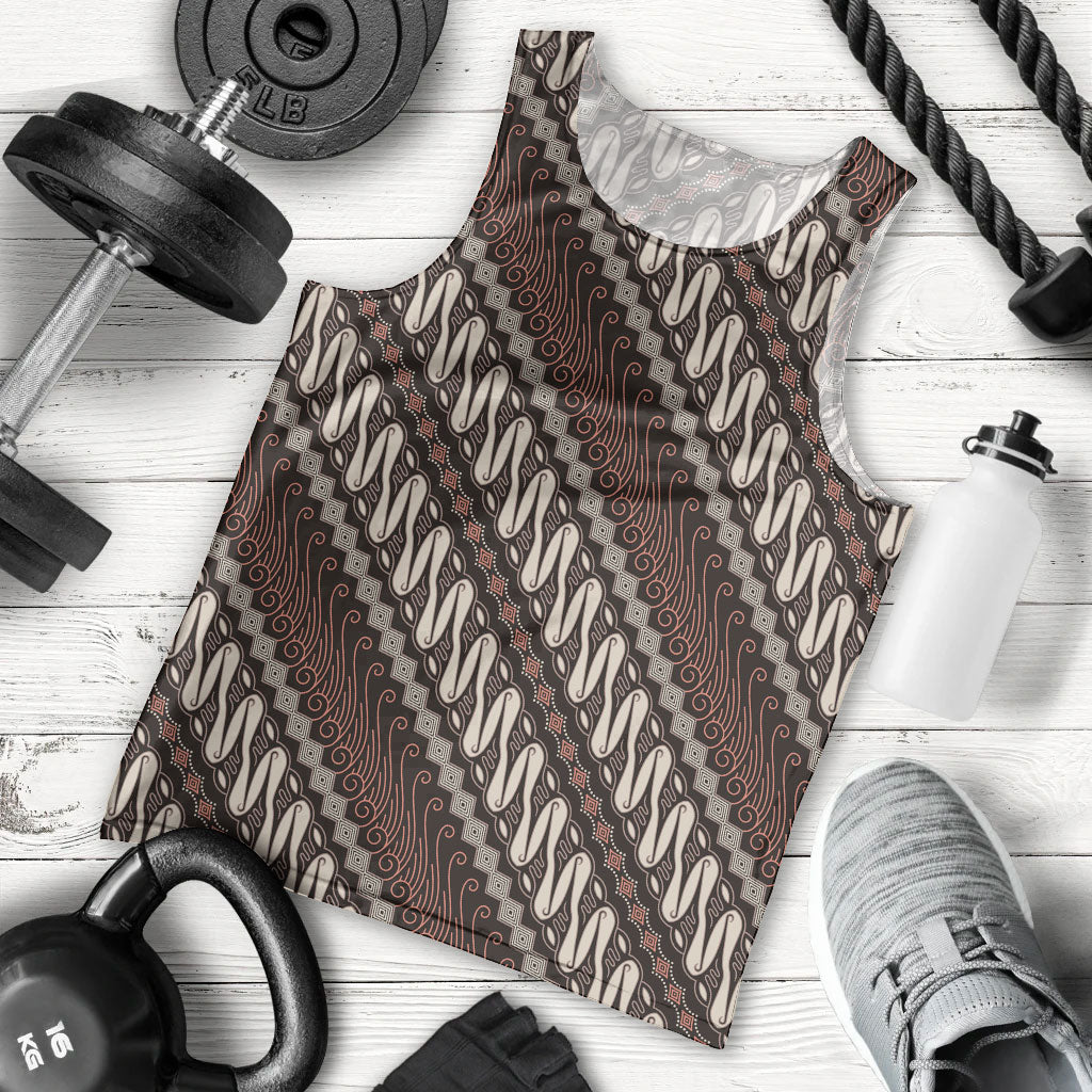 Yogyakarta Parang Batik Motifs Men Tank Top Indonesian Traditional Pattern