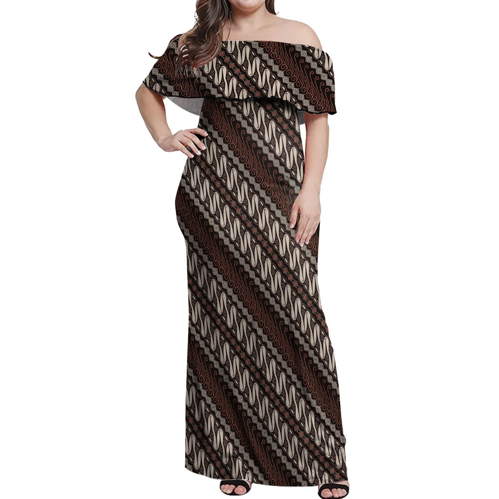 Yogyakarta Parang Batik Motifs Off Shoulder Maxi Dress Indonesian Traditional Pattern