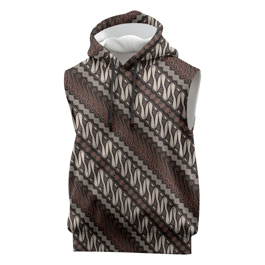 Yogyakarta Parang Batik Motifs Sleeveless Hoodie Indonesian Traditional Pattern