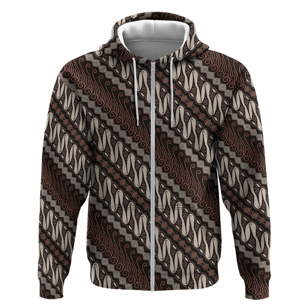 Yogyakarta Parang Batik Motifs Zip Hoodie Indonesian Traditional Pattern