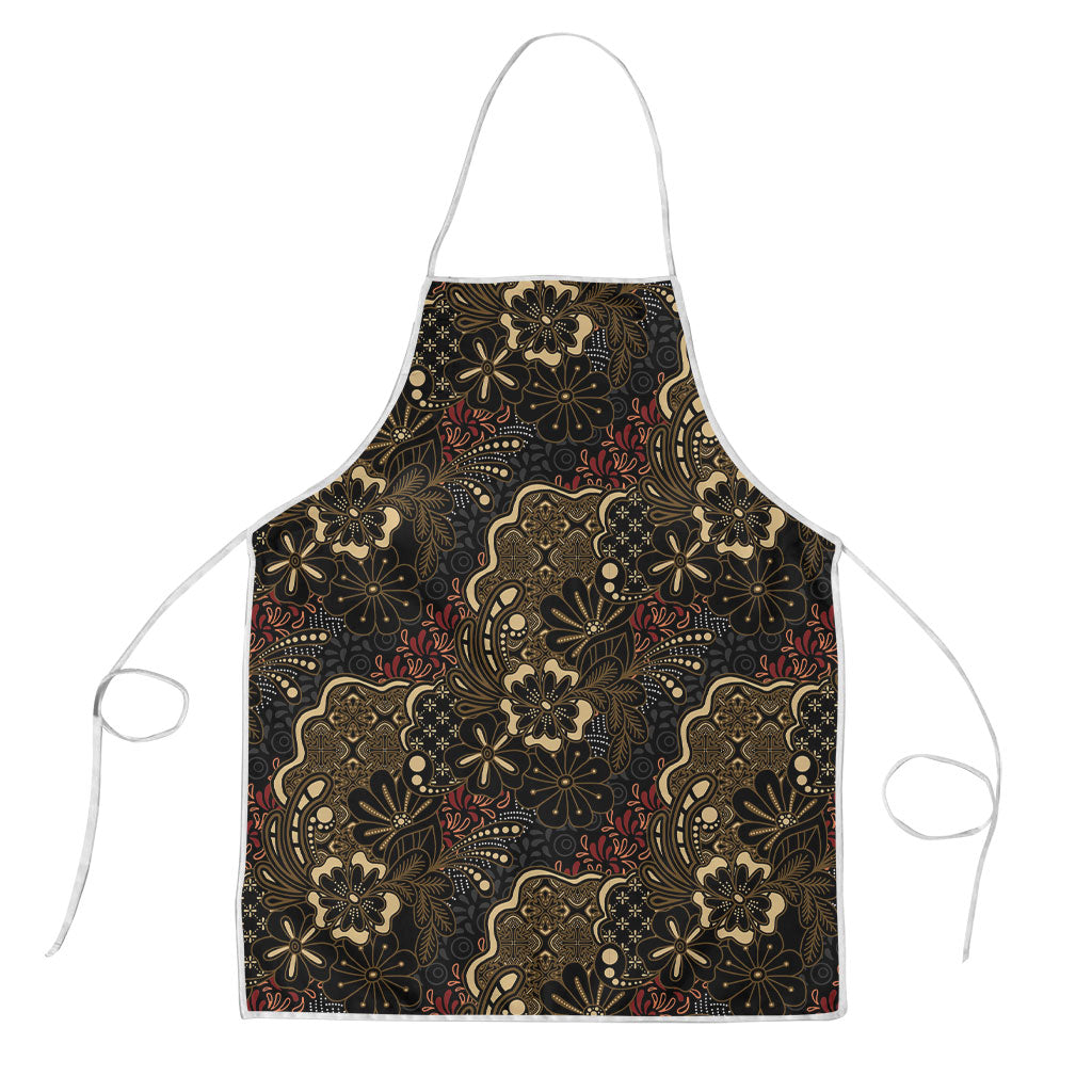 Batik Sekar Jagad Apron Indonesian Traditional Pattern LT01 Black - Polynesian Pride