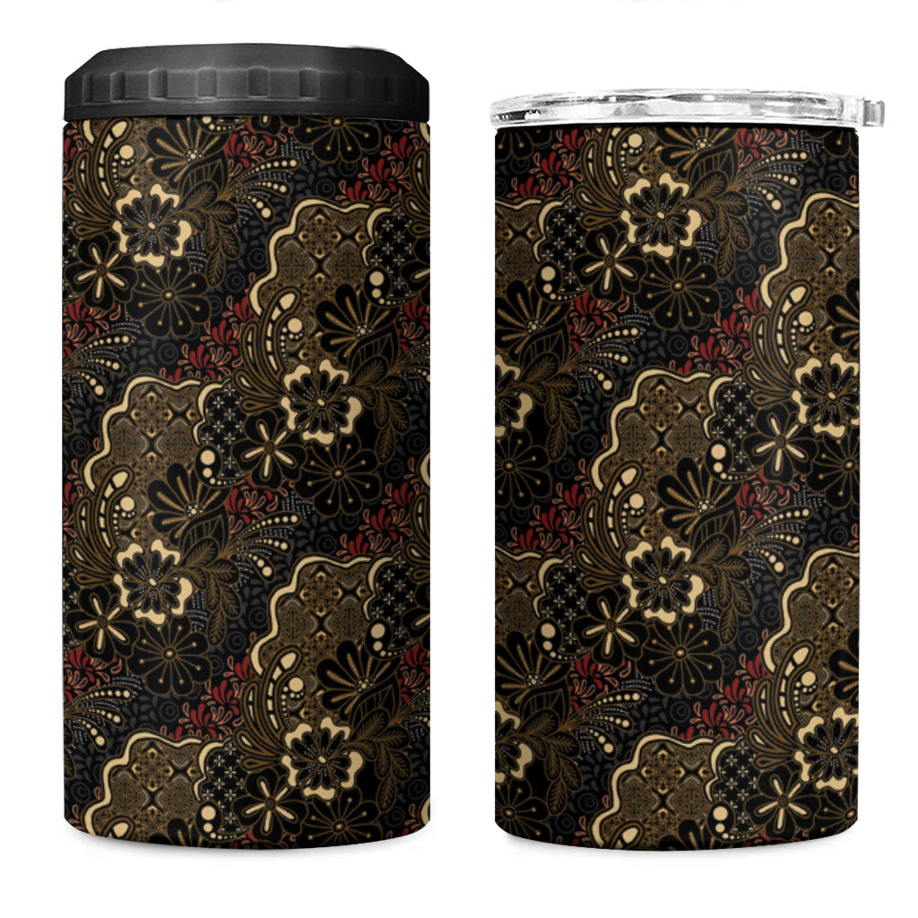 Batik Sekar Jagad 4 in 1 Can Cooler Tumbler Indonesian Traditional Pattern LT01 One Size: 16 oz Black - Polynesian Pride