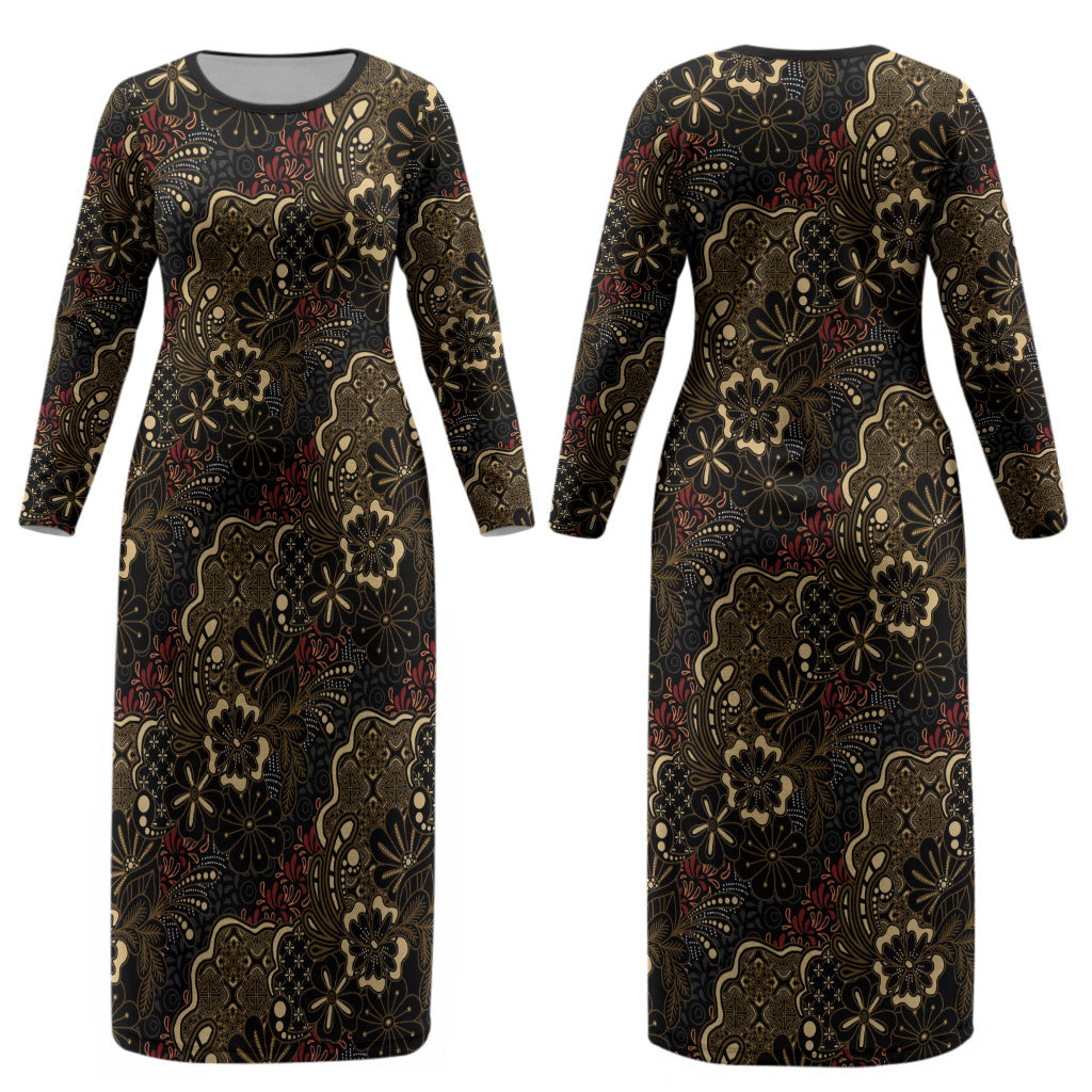 Batik Sekar Jagad Couples Matching Long Sleeve Bodycon Dress and Long Sleeve Button Shirt Indonesian Traditional Pattern LT01 - Polynesian Pride