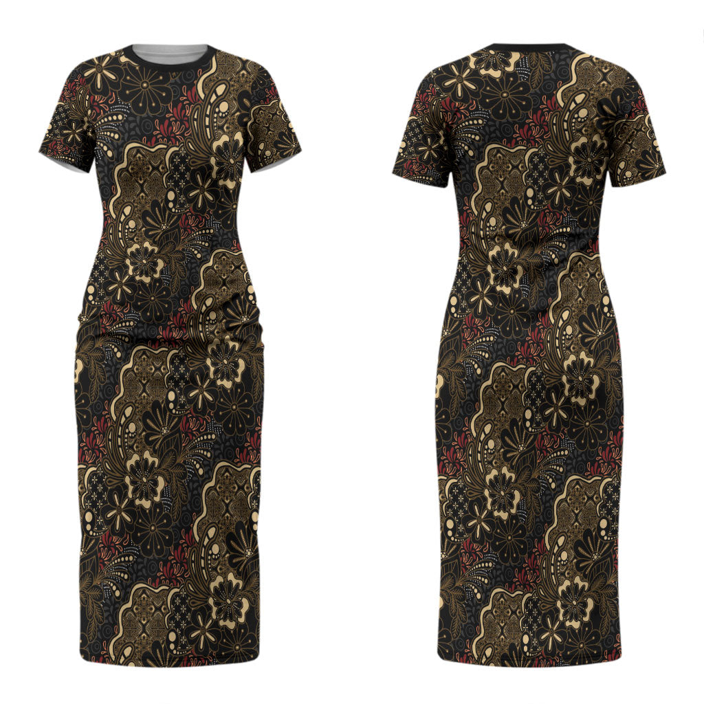 Batik Sekar Jagad Couples Matching Short Sleeve Bodycon Dress and Hawaiian Shirt Indonesian Traditional Pattern LT01 - Polynesian Pride