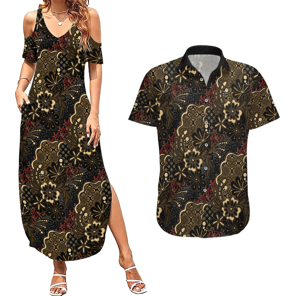 Batik Sekar Jagad Couples Matching Summer Maxi Dress and Hawaiian Shirt Indonesian Traditional Pattern