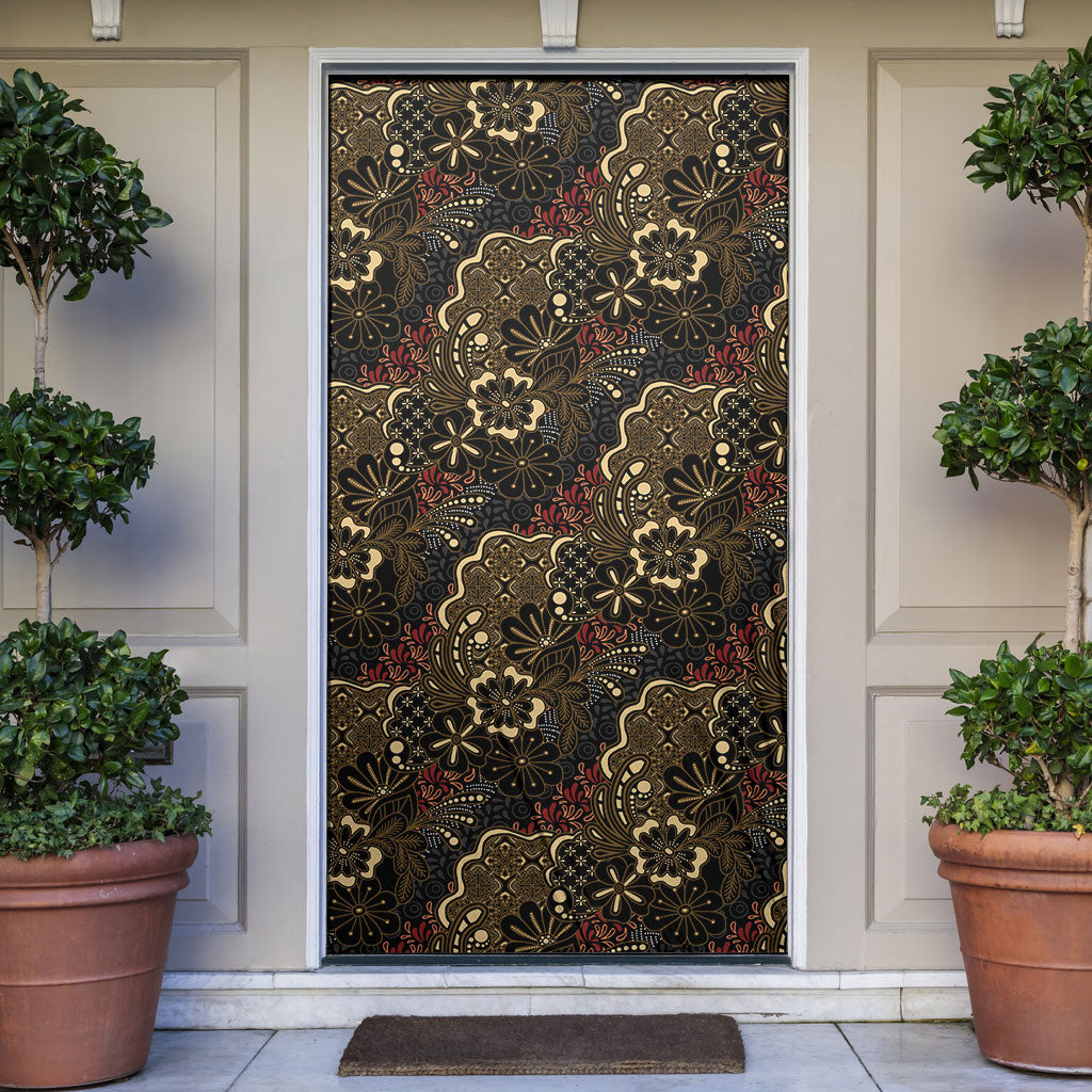 Batik Sekar Jagad Door Cover Indonesian Traditional Pattern LT01 Black - Polynesian Pride