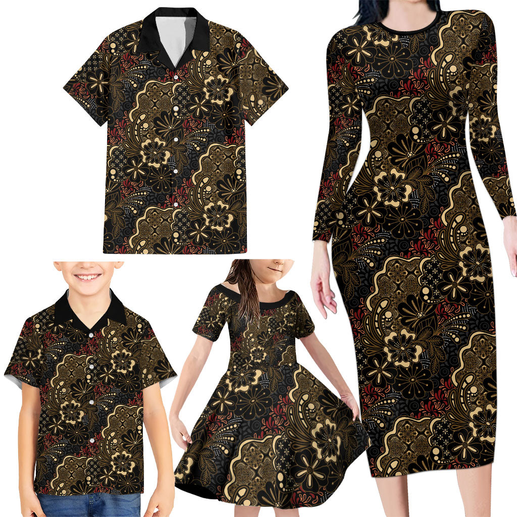Batik Sekar Jagad Family Matching Long Sleeve Bodycon Dress and Hawaiian Shirt Indonesian Traditional Pattern