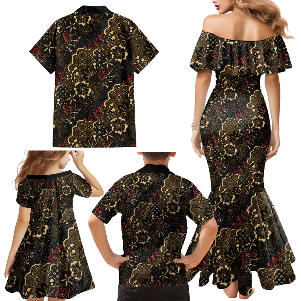 Batik Sekar Jagad Family Matching Mermaid Dress and Hawaiian Shirt Indonesian Traditional Pattern