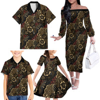 Batik Sekar Jagad Family Matching Off The Shoulder Long Sleeve Dress and Hawaiian Shirt Indonesian Traditional Pattern LT01 - Polynesian Pride