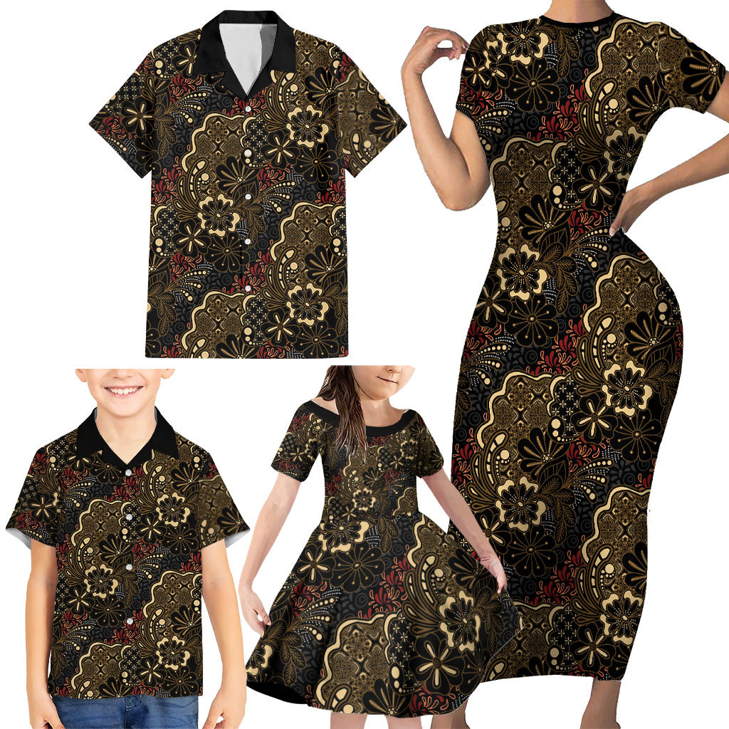Batik Sekar Jagad Family Matching Short Sleeve Bodycon Dress and Hawaiian Shirt Indonesian Traditional Pattern
