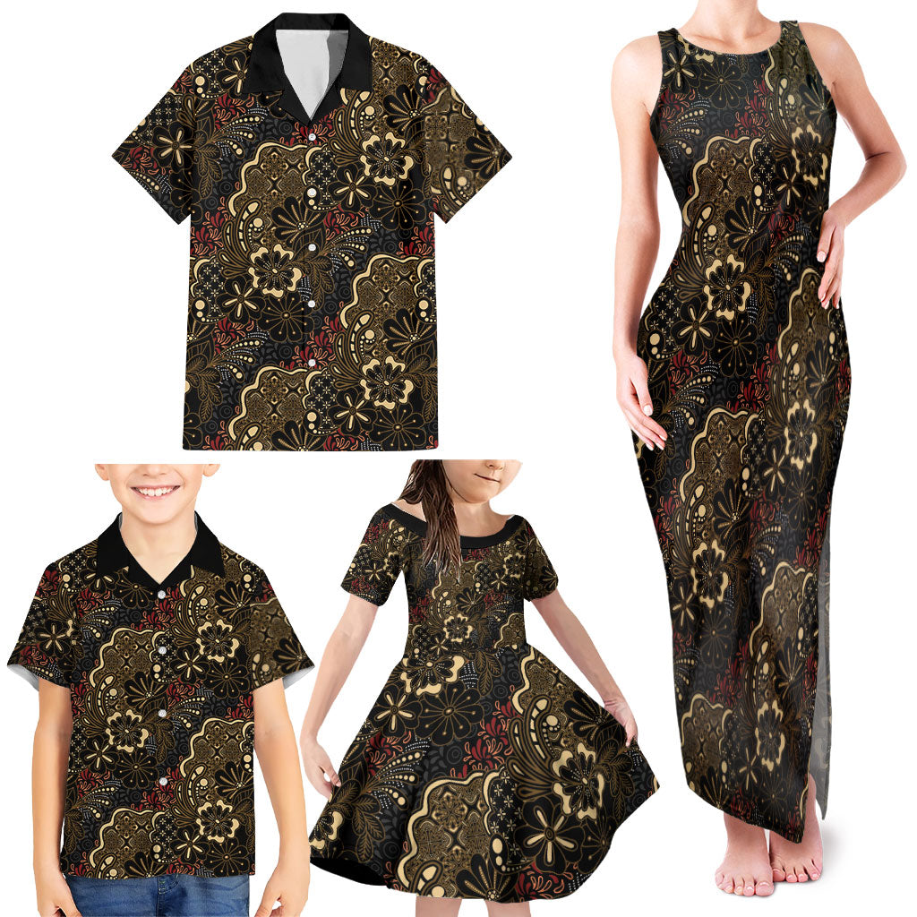Batik Sekar Jagad Family Matching Tank Maxi Dress and Hawaiian Shirt Indonesian Traditional Pattern