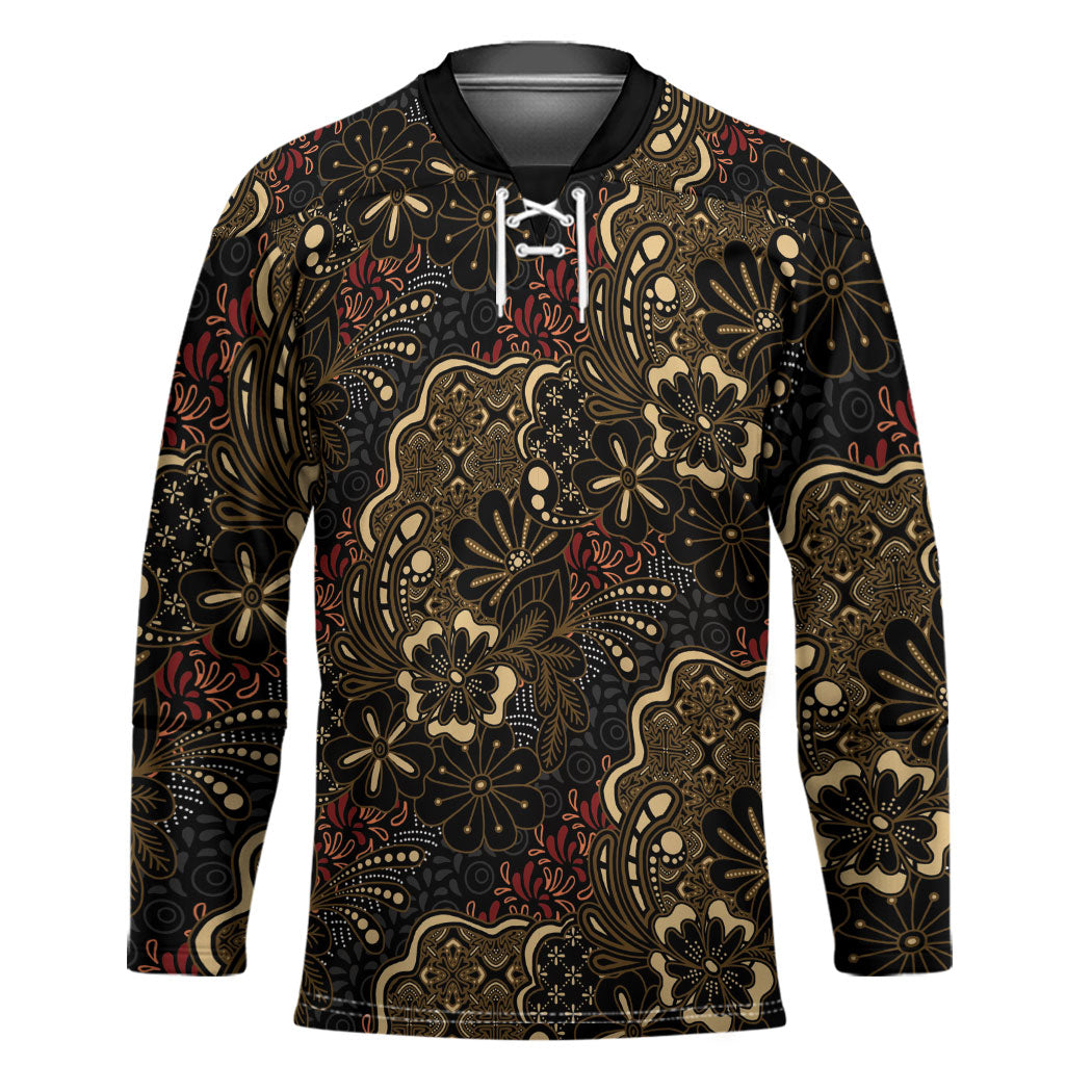 Batik Sekar Jagad Hockey Jersey Indonesian Traditional Pattern LT01 Unisex Black - Polynesian Pride