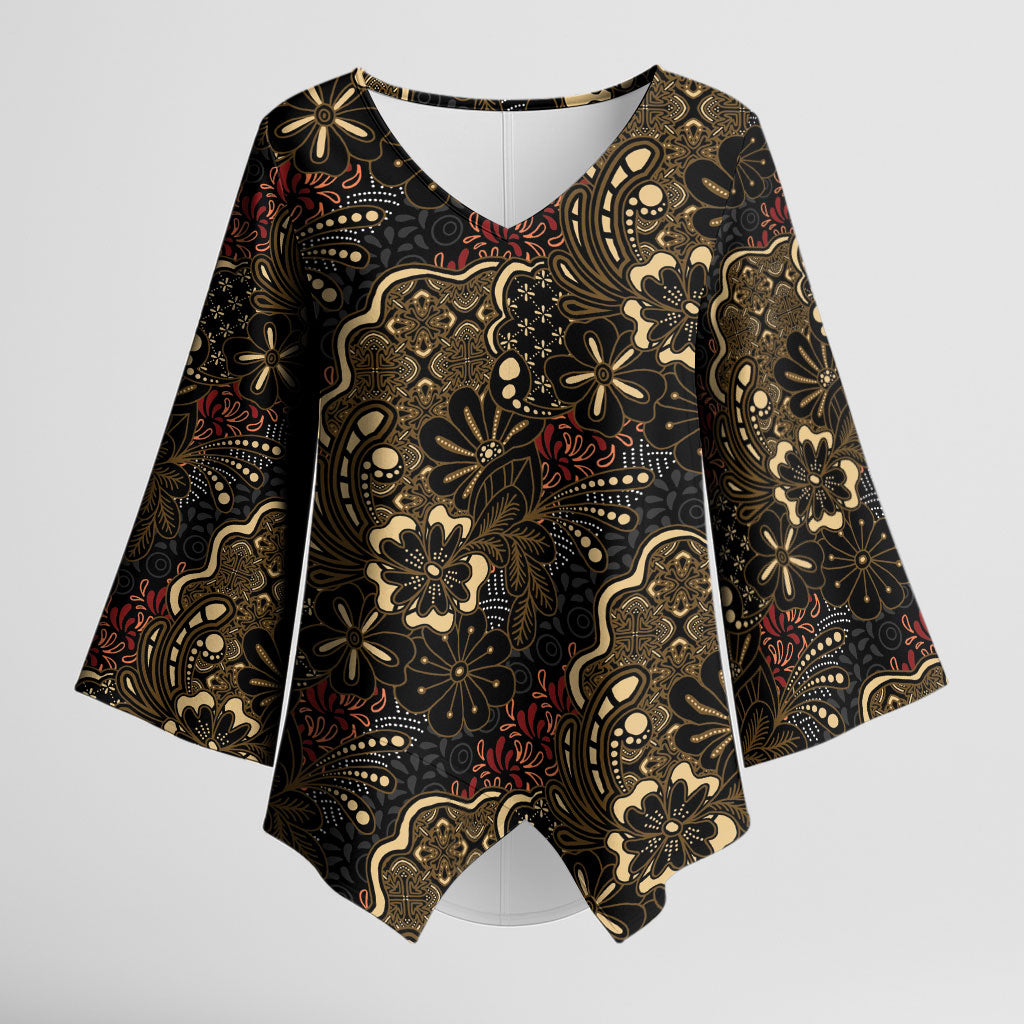 Batik Sekar Jagad Kimono Sleeve Blouse Indonesian Traditional Pattern LT01 Female Black - Polynesian Pride