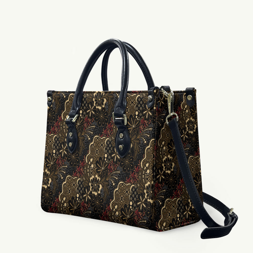 Batik Sekar Jagad Leather Bag Indonesian Traditional Pattern LT01 Black - Polynesian Pride