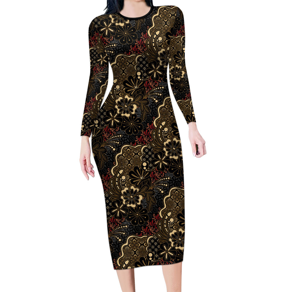 Batik Sekar Jagad Long Sleeve Bodycon Dress Indonesian Traditional Pattern