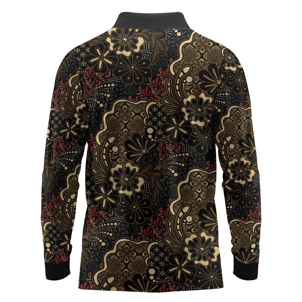 Batik Sekar Jagad Long Sleeve Polo Shirt Indonesian Traditional Pattern