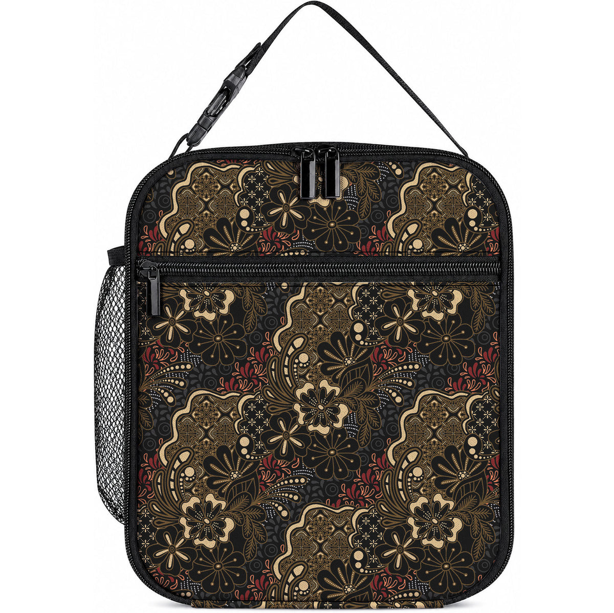 Batik Sekar Jagad Lunch Bag Indonesian Traditional Pattern LT01 10.2 × 8.3 × 4.3 inch Black - Polynesian Pride