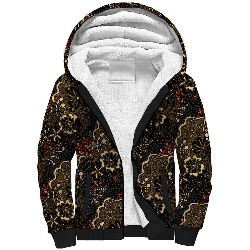 Batik Sekar Jagad Sherpa Hoodie Indonesian Traditional Pattern LT01 Unisex Black - Polynesian Pride
