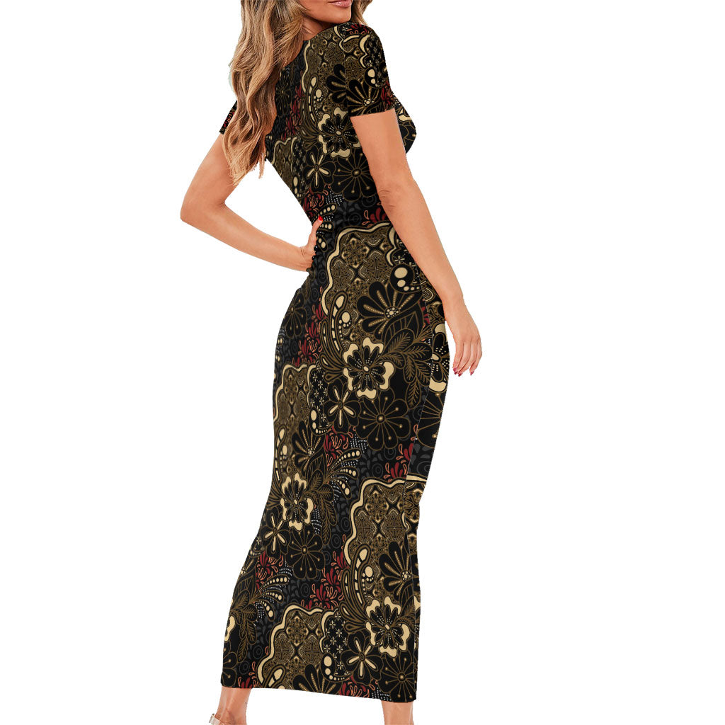 Batik Sekar Jagad Short Sleeve Bodycon Dress Indonesian Traditional Pattern