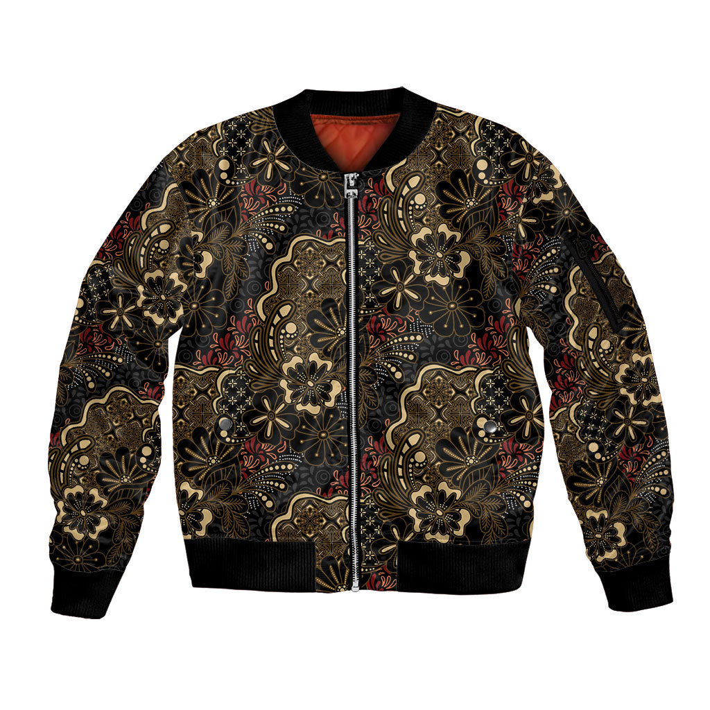 Batik Sekar Jagad Sleeve Zip Bomber Jacket Indonesian Traditional Pattern LT01 Unisex Black - Polynesian Pride