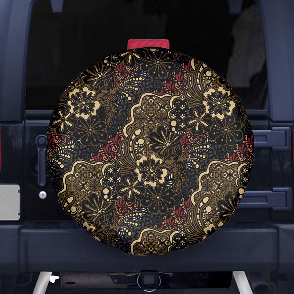 Batik Sekar Jagad Spare Tire Cover Indonesian Traditional Pattern LT01 No hole Black - Polynesian Pride
