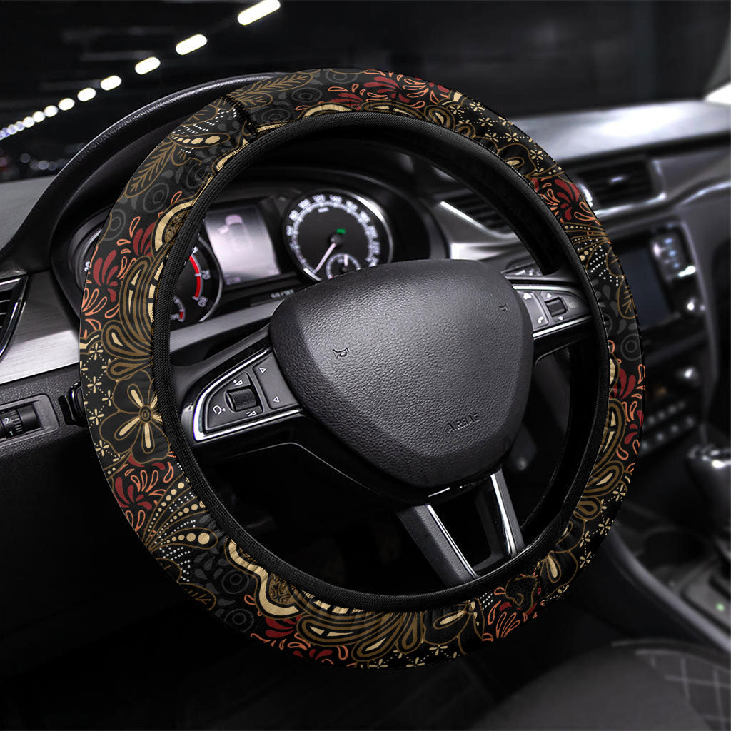 Batik Sekar Jagad Steering Wheel Cover Indonesian Traditional Pattern LT01 Universal Fit Black - Polynesian Pride