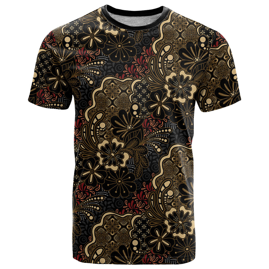Batik Sekar Jagad T Shirt Indonesian Traditional Pattern LT01 Black - Polynesian Pride