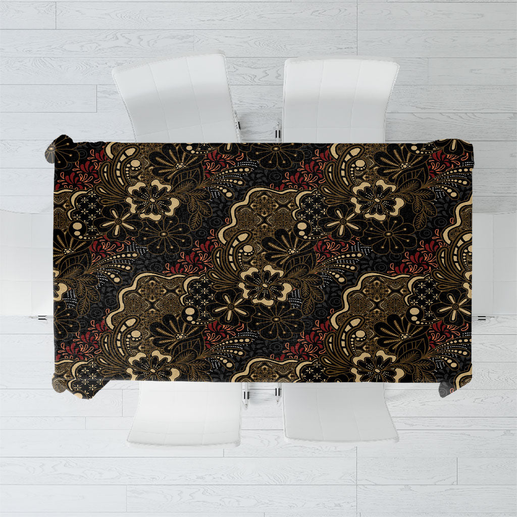 Batik Sekar Jagad Tablecloth Indonesian Traditional Pattern LT01 Black - Polynesian Pride