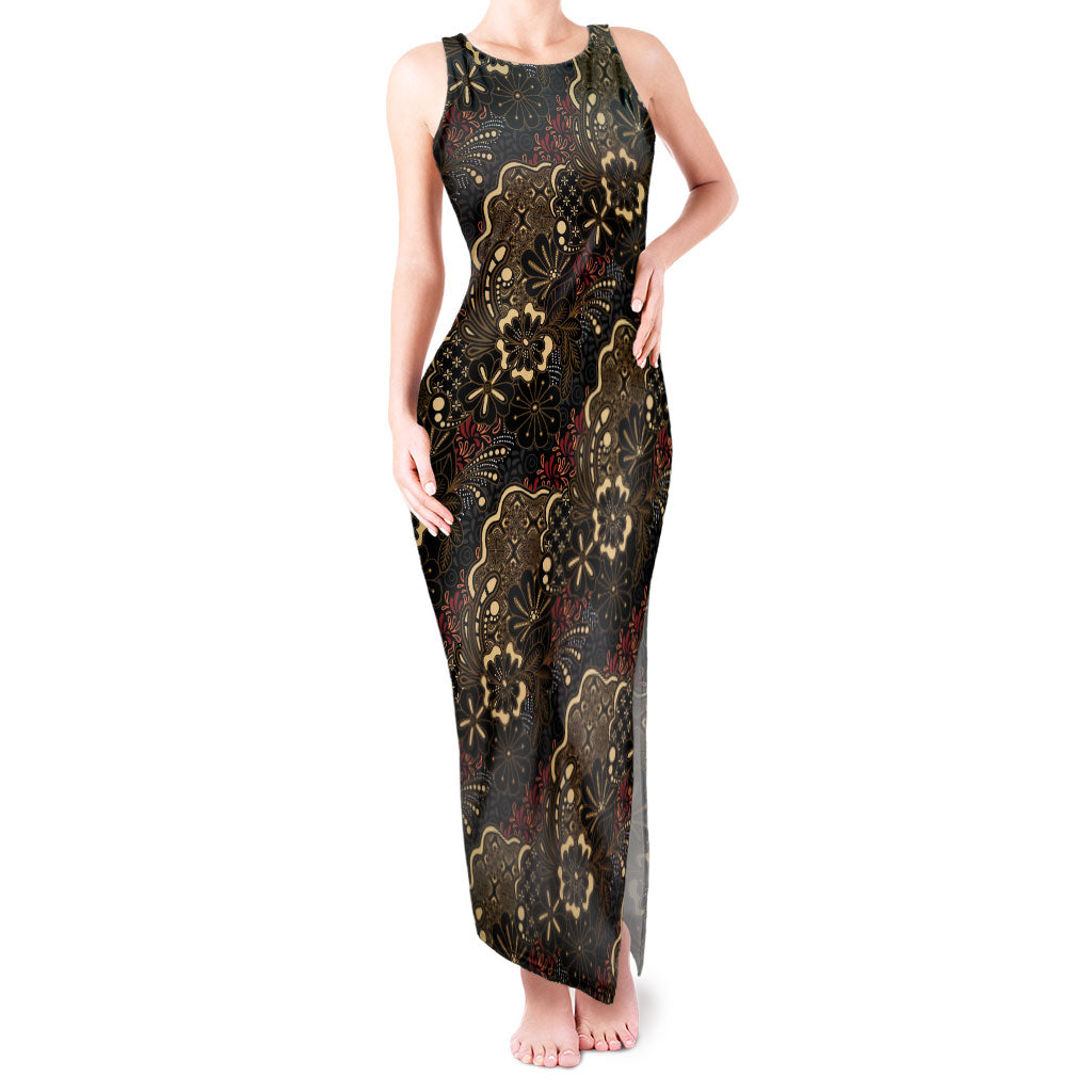 Batik Sekar Jagad Tank Maxi Dress Indonesian Traditional Pattern LT01 Women Black - Polynesian Pride