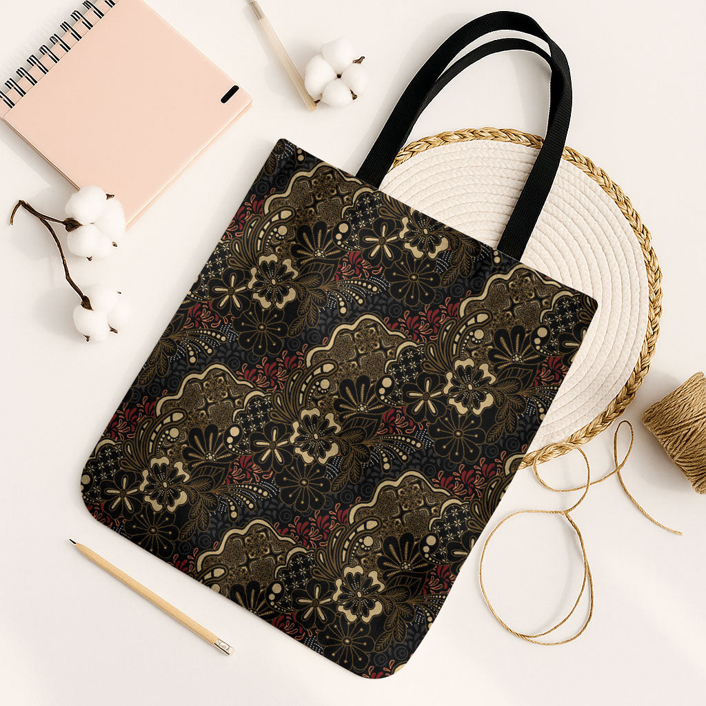Batik Sekar Jagad Tote Bag Indonesian Traditional Pattern LT01 Black Strap One Size Black - Polynesian Pride