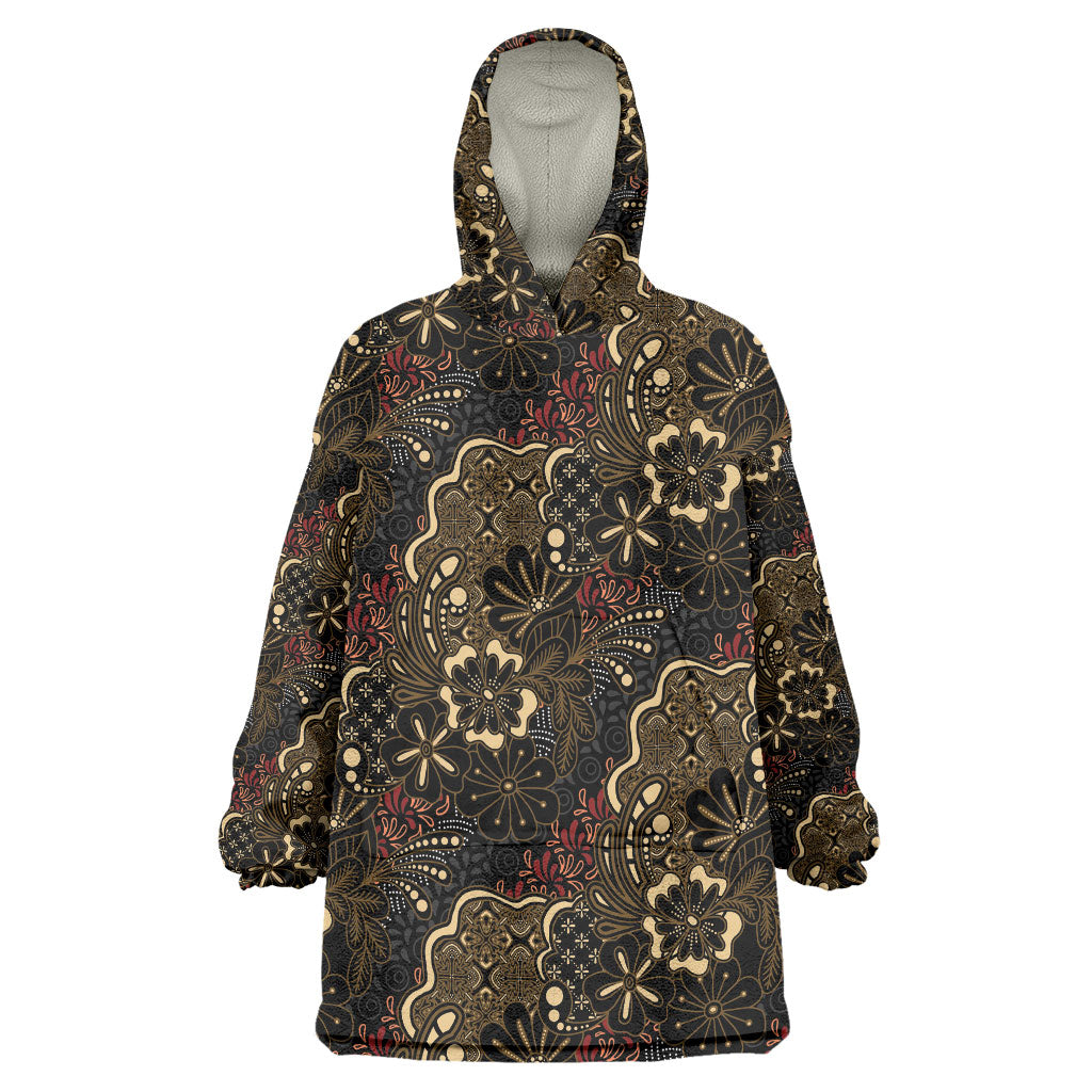 Batik Sekar Jagad Wearable Blanket Hoodie Indonesian Traditional Pattern LT01 One Size Black - Polynesian Pride