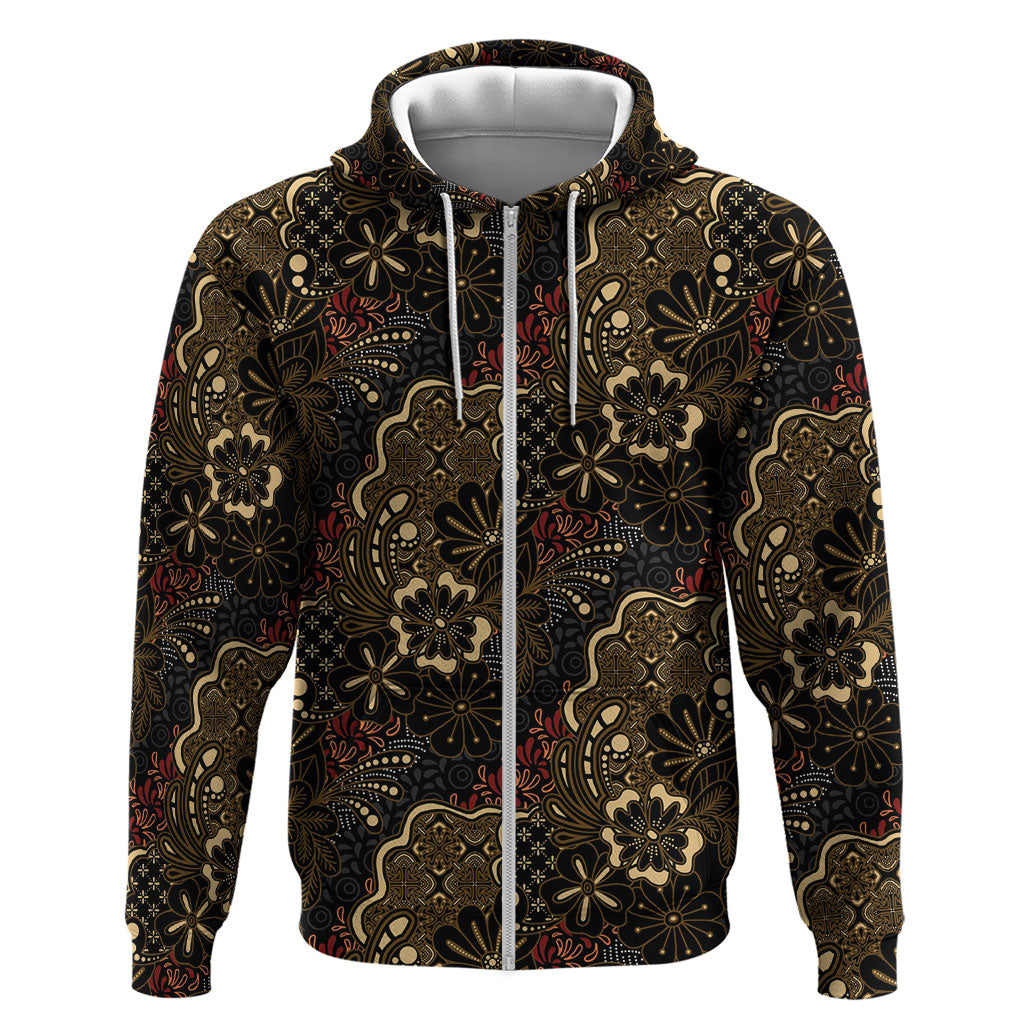 Batik Sekar Jagad Zip Hoodie Indonesian Traditional Pattern LT01 Zip Hoodie Black - Polynesian Pride