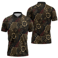 Batik Sekar Jagad Zipper Polo Shirt Indonesian Traditional Pattern