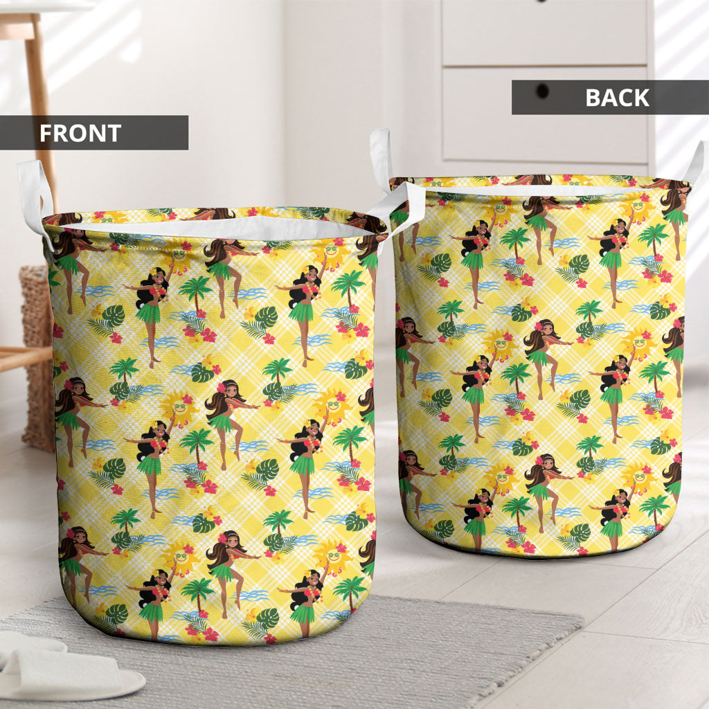 Hawaii Hula Girl Tropical Laundry Basket Yellow Palaka