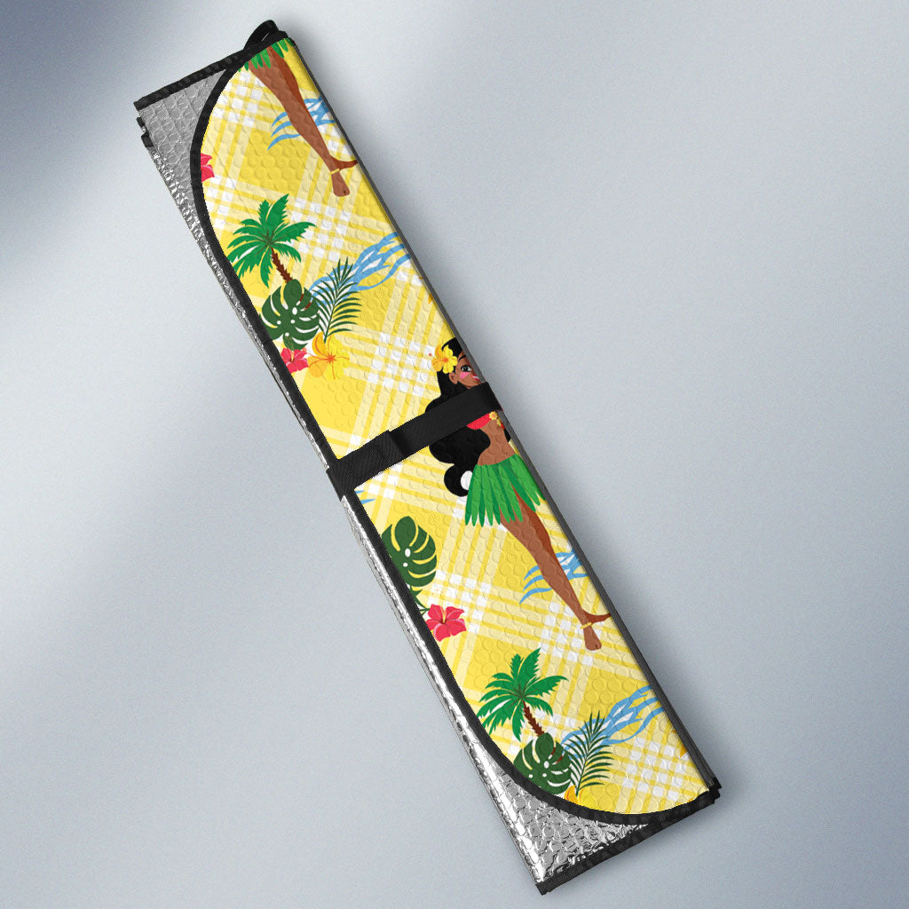 Hawaii Hula Girl Tropical Auto Sun Shade Yellow Palaka
