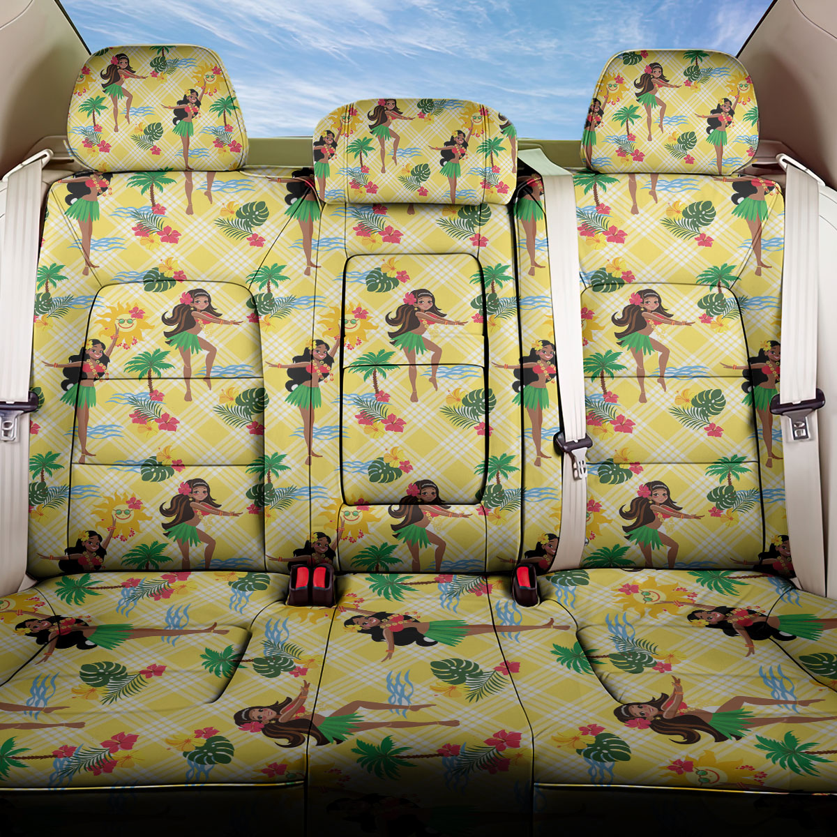 Hawaii Hula Girl Tropical Back Car Seat Cover Yellow Palaka