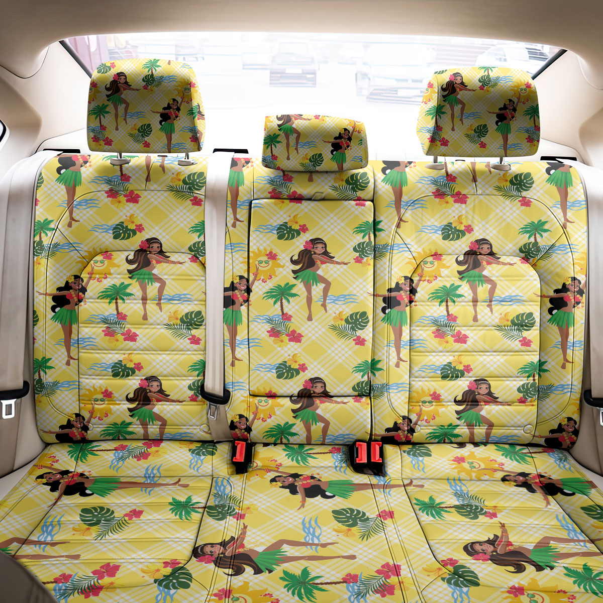 Hawaii Hula Girl Tropical Back Car Seat Cover Yellow Palaka