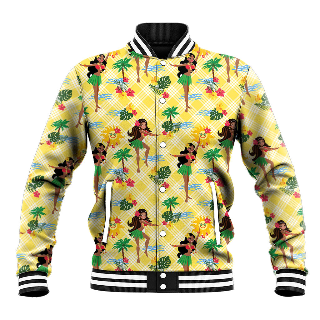 Hawaii Hula Girl Tropical Baseball Jacket Yellow Palaka