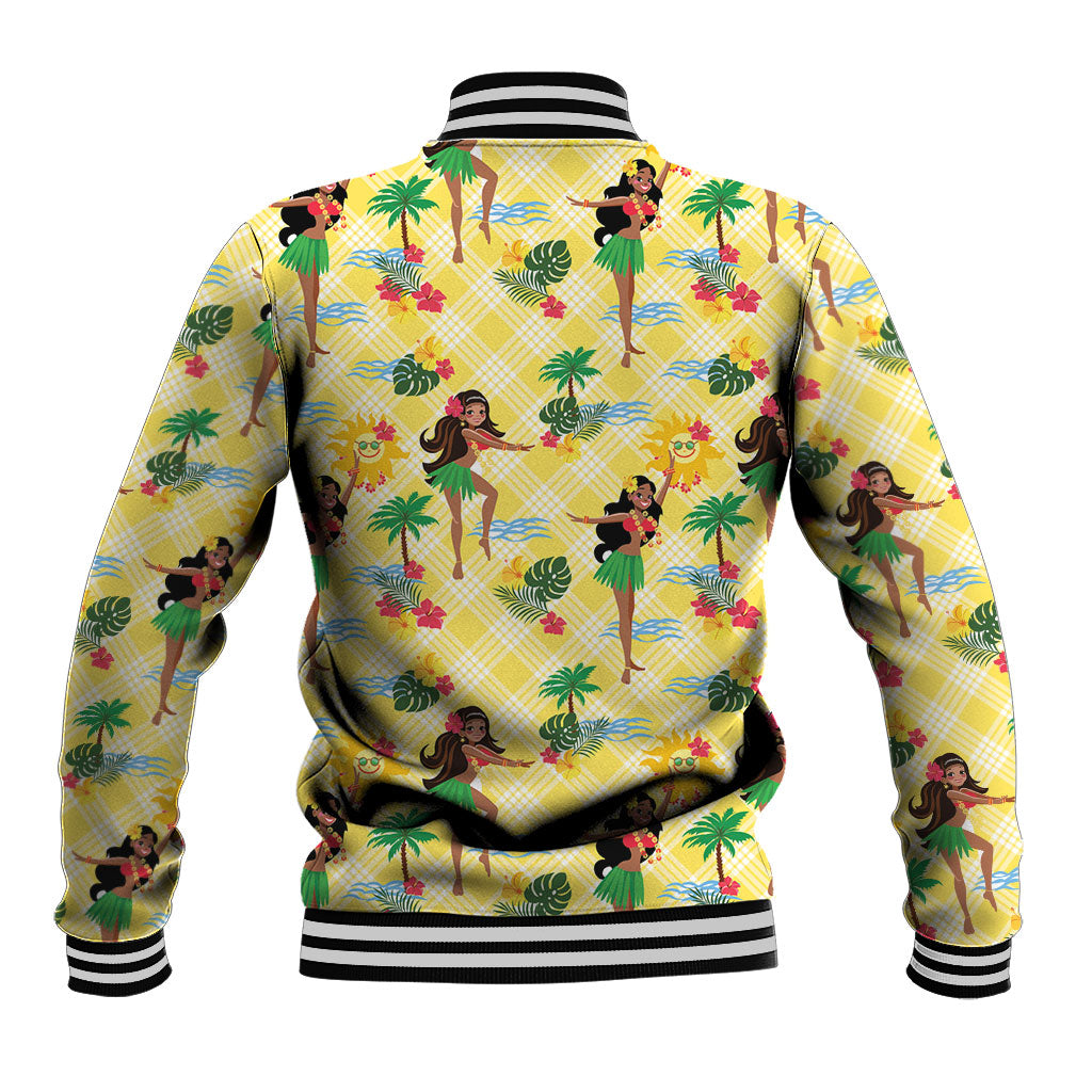 Hawaii Hula Girl Tropical Baseball Jacket Yellow Palaka