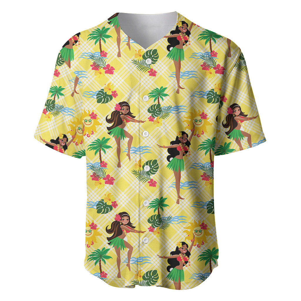 Hawaii Hula Girl Tropical Baseball Jersey Yellow Palaka