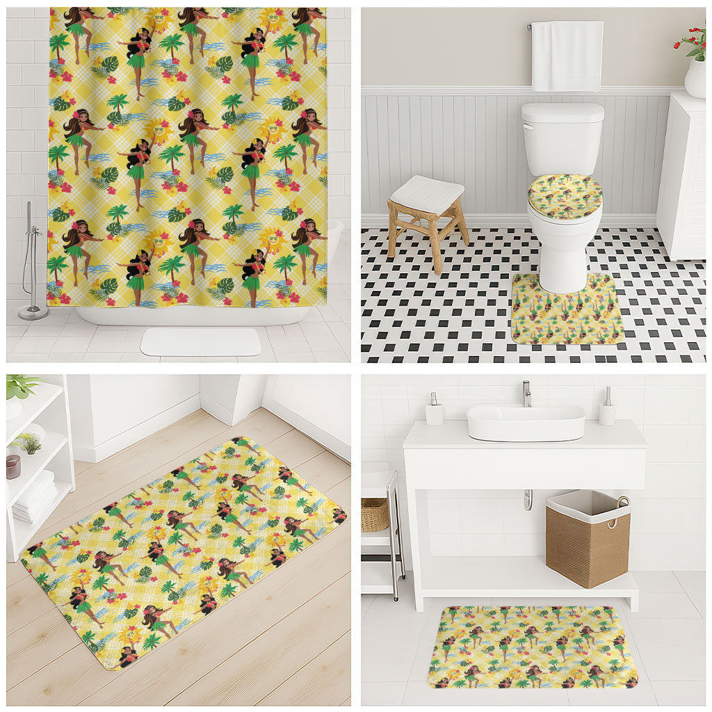 Hawaii Hula Girl Tropical Bathroom Set Yellow Palaka